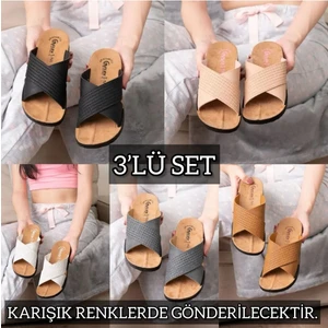 3'lü Kadın Kaymaz Sokak Plaj Banyo Yazlık Gündelik Terlik