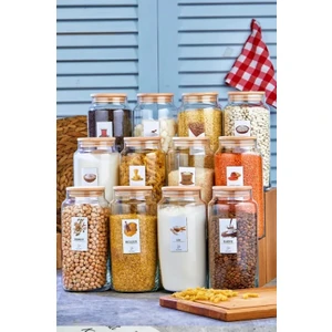 Fbz Home 12 Adet Etiketli Kapaklı Cam Kavanoz Vakumlu Saklama Kabı Jumbo Boy 1300 ml