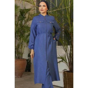 Neva Style Düğmeli İndigo Blue Tesettür Tunik 645IM