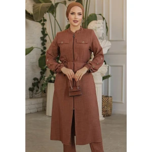 Neva Style Düğmeli Kahverengi Tesettür Tunik 645KH