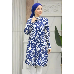 Neva Style Desenli Lacivert Tesettür Viskon Tunik 11662L