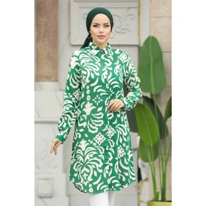 Neva Style Desenli Yeşil Tesettür Viskon Tunik 11662Y