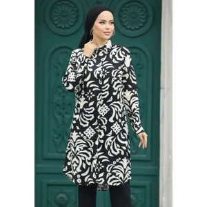 Neva Style Desenli Siyah Tesettür Viskon Tunik 11662S