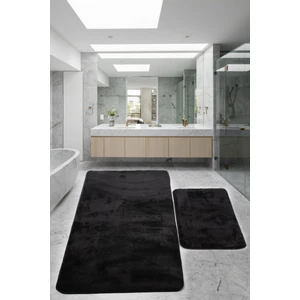 Bonny Home Relax Siyah 80X150 + 50X80 cm Büyük Ebat 2'li Banyo Halısı Paspası Seti Kaymaz Klozet Takımı