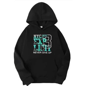 Siyah Nyc Baskılı Kapüşonlu Sweatshirt