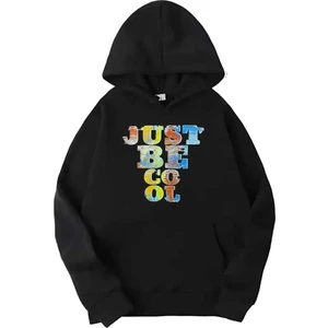 Siyah Just Be Baskılı Kapüşonlu Sweatshirt