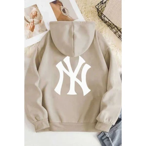 Ön Arka Ny Baskılı Kapüşonlu Sweatshirt