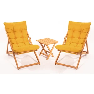 Meya Dekor 2 1 Nora Şezlong Seti Bahçe-Balkon-Teras-Plaj-Kafe Katlanır Set - Sarı