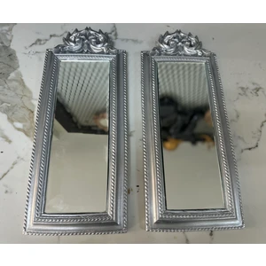 Modern Duvar Aynası Gümüş 50 cm 2 Li Set