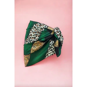 Yeşil Leopar Desenli Kısa Pareo Saten Iç Göstermez Kadın Plaj Elbisesi Yeni Sezon