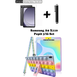 Samsung Galaxy Tab A9 8.7 (2023) SM-X110 Uyumlu Popit Çocuk Kılıfı Askılı Stand Eğlenceli 3'lü Set