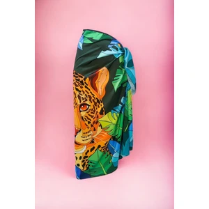 Özel Yeşil Kaplan Desenli Uzun Pareo Saten Iç Göstermez Kadın Plaj Elbisesi Yeni Sezon