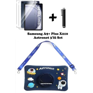 TEKNETSTORE Samsung Galaxy Tab A9 Plus 11 Inç SM-X210 Uyumlu Astronot Çocuk Kılıf Askılı Stand Eğlenceli 3lü Set