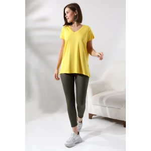 Salaş V Yaka Kısa Kol T-Shirt 19410 Açık Sarı