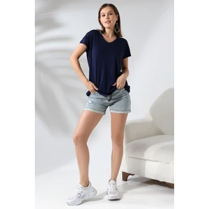 Salaş V Yaka Kısa Kol T-Shirt 19410 Lacivert