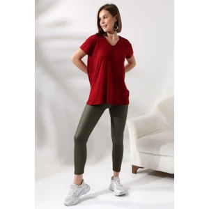 Salaş V Yaka Kısa Kol T-Shirt 19410 Bordo