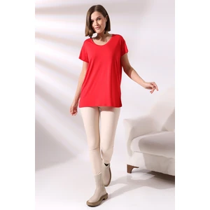 Salaş V Yaka Kısa Kol T-Shirt 19410 Kırmızı