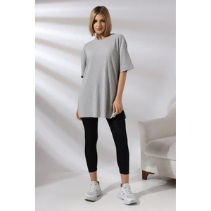 Oversize Yırtmaçlı Raporlu Tunik T-Shirt 21493 Grimelanj