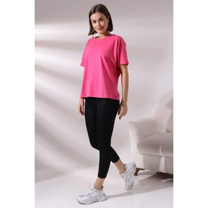 Salaş Pamuklu Yarasa Kol T-Shirt 21571 Açık Fuşya
