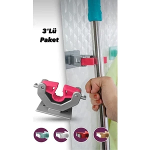 3'lü Paspas Süpürge Fırça ve Mop Askısı , Çok Amaçlı Sap Tutucu , Mutfak Banyo Askısı