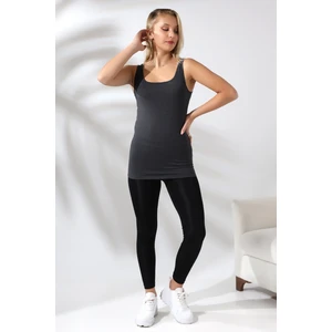 Kadın Karyokalı Uzun Basic Pamuklu Esnek Atlet 19055 Koyu Antrasitmelanj