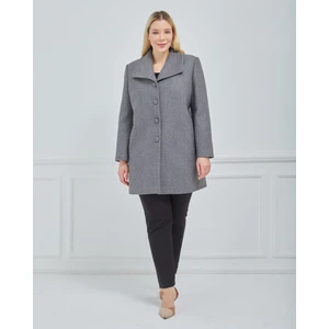 Kadın Büyük Beden Gri Mendil Yaka Kaban