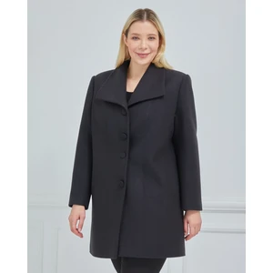 Kadın Büyük Beden Siyah Mendil Yaka Kaban