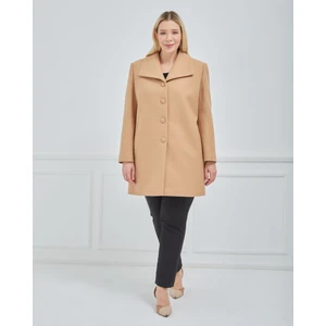 Kadın Büyük Beden Camel Mendil Yaka Kaban