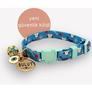Güvenlik Kilitli Kedi Tasması 1 cm Mavi