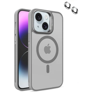 Apple iPhone 15 Plus Kılıf Magsafe Standlı + Klon Kamera Lensli Kapak