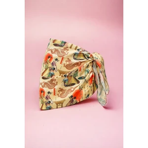 Kore ve Japon Desenli Kısa Pareo Saten Iç Göstermez Kadın Plaj Elbisesi Yeni Sezon