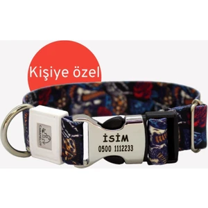 Kişiye Özel Isimli  Künyeli Orta ve Büyük Irk Ayarlanabilir Köpek Boyun Tasması 2,5 cm