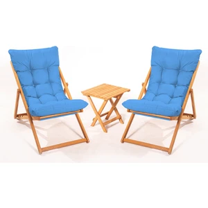 Meya Dekor 2+1 Nora Şezlong Seti Bahçe-Balkon-Teras-Plaj-Kafe Katlanır Set Mavi