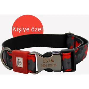 Isimli  Kişiye Özel Orta ve Büyük Irk Ayarlanabilir Köpek Boyun Tasması 2,5 cm