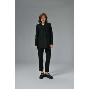 Siyah Blazer Ceket-Pantolon Dokuma Alt-Üst Takım