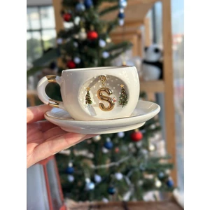 Bsk Ceramics Handmade Harfli Seramik Çay Kahve Fincan Yılbaşı Hediyelik Kupa Kardan Adam Çam Ağacı S Harfi