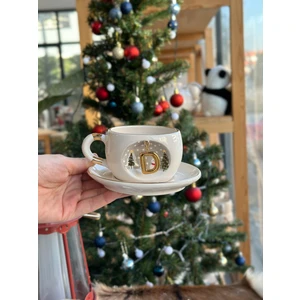 Bsk Ceramics Handmade Harfli Seramik Çay Kahve Fincan Yılbaşı Hediyelik Kupa Kardan Adam Çam Ağacı  D Harfi