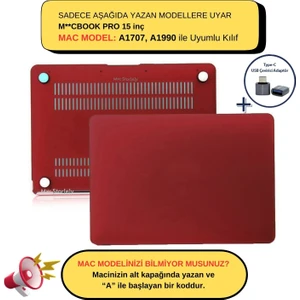 Macbook Pro Kılıf 15 inç A1707 A1990 ile Uyumlu Mat