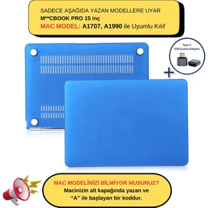 Macbook Pro Kılıf 15 inç A1707 A1990 ile Uyumlu Mat
