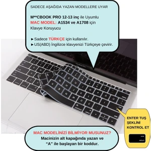 Laptop Macbook Pro Klavye Kılıf US-TR Harf Baskılı A1534 A1708 ile Uyumlu
