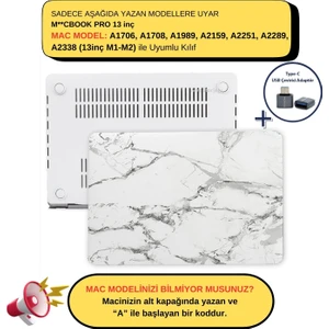 Macbook Pro Kılıf 13inç M1-M2 A1706 A1708 A1989 A2159 A2251 A2289 A2338 ile Uyumlu Mermer