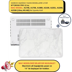 Macbook Pro Kılıf 13inç M1-M2 A1706 A1708 A1989 A2159 A2251 A2289 A2338 ile Uyumlu Mermer