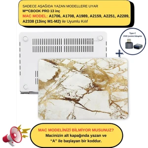 Macbook Pro Kılıf 13inç M1-M2 A1706 A1708 A1989 A2159 A2251 A2289 A2338 ile Uyumlu Mermer