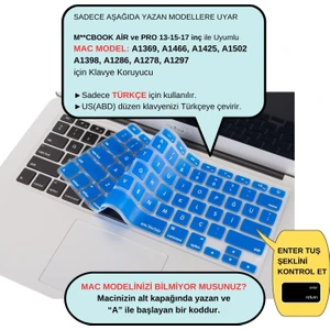Macbook Klavye Air Pro Koruyucu (US to TR) (Eski USB'li Model 2008-2017) ile Uyumlu