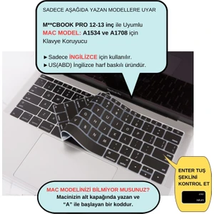 Laptop Macbook Pro Klavye Kılıf US(ABD) İngilizce Baskılı A1534 A1708 ile Uyumlu