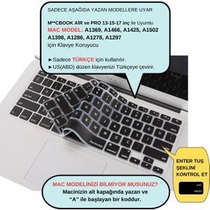 Macbook Klavye Air Pro Koruyucu (US to TR) (Eski USB'li Model 2008-2017) ile Uyumlu