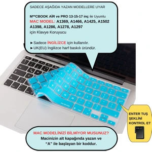 Macbook Klavye Koruyucu Air Pro (UK-EU İngilizce) (Eski USB'li Model 2008/2017) ile Uyumlu