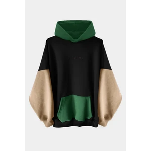 Siyah Kahve Haki Renkli Kapüşonlu Hoodie Sweatshirt