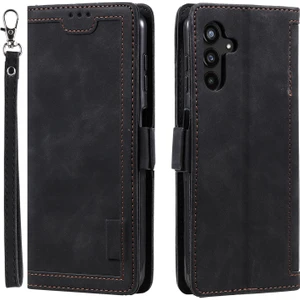 Seashell Digital Samsung Galaxy S23 Fe Stand Cüzdan Flip Cover Pu Deri Retro Kılıfı Bilekle Renk Ekleme Kabuğu Strap-Black (Yurt Dışından)