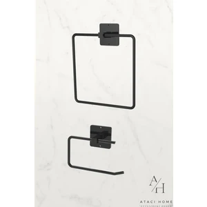 Atacı Home Yapışkanlı Kare Havluluk Havlu Askısı ve Tuvalet Wc Kağıtlık Pratik Banyo 2'li Set